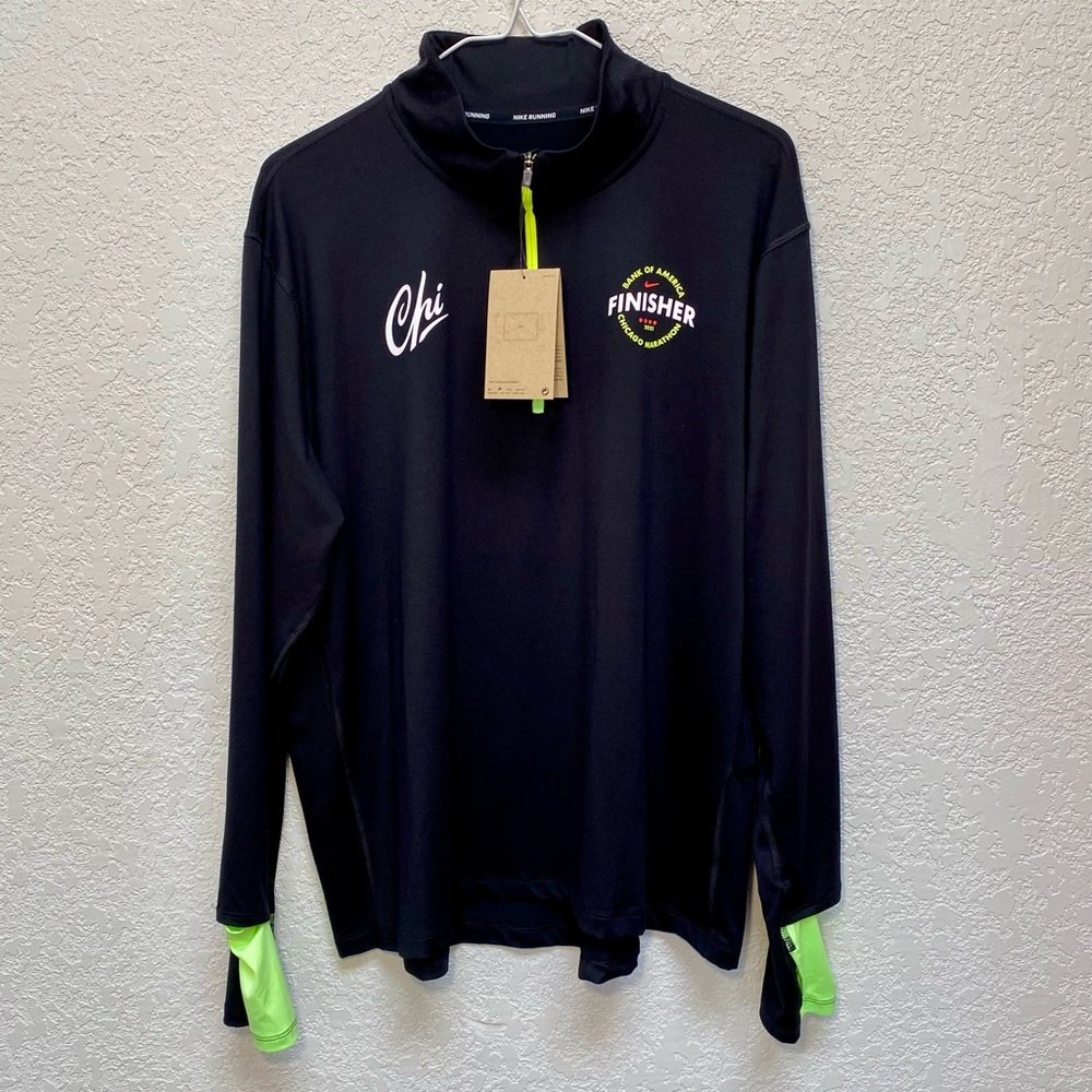 Nike Pullover Women’s XL Black Lime Glow 2021 Chicago Marathon 1/4 Zip Shirt Top